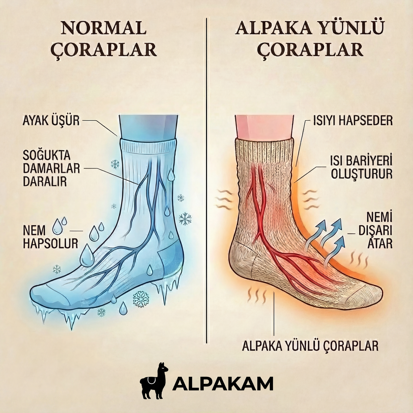 Doğal Alpaka Yünü Kış Çorabı