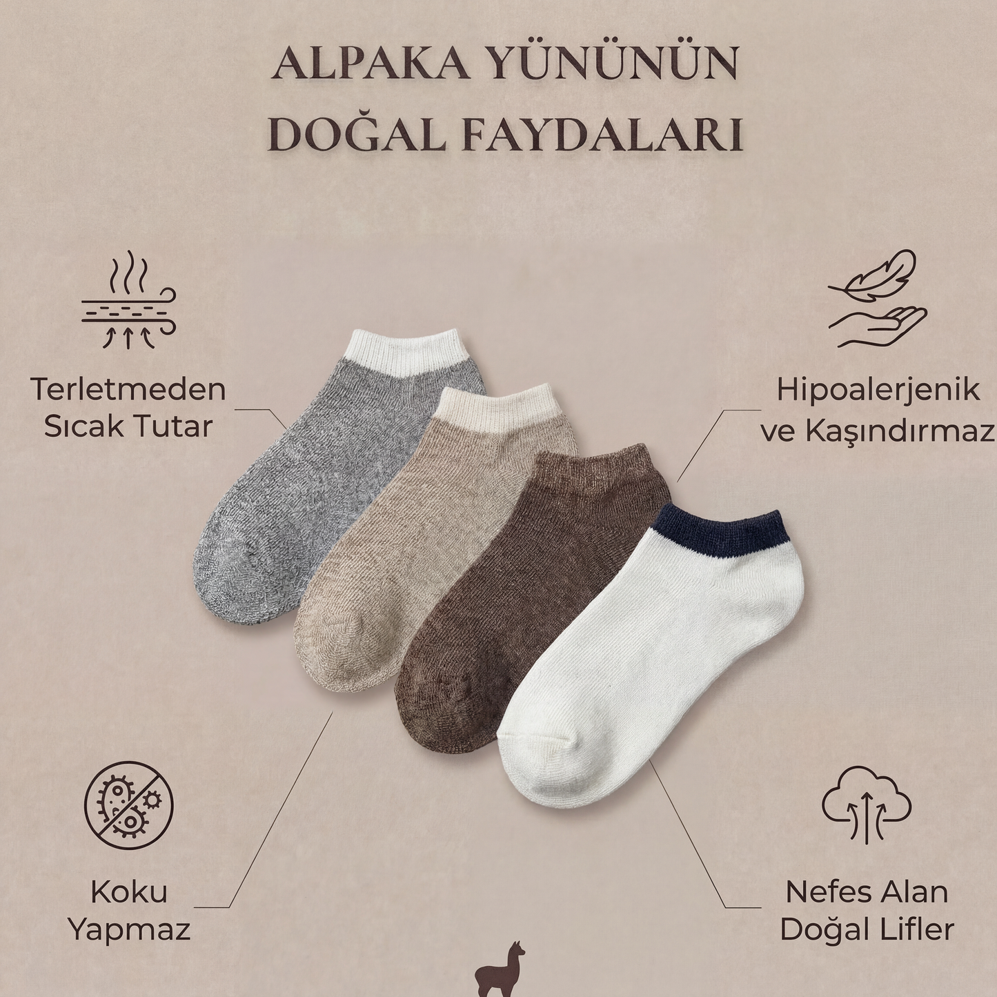 Doğal Alpaka Yünü Kış Patik Çorabı
