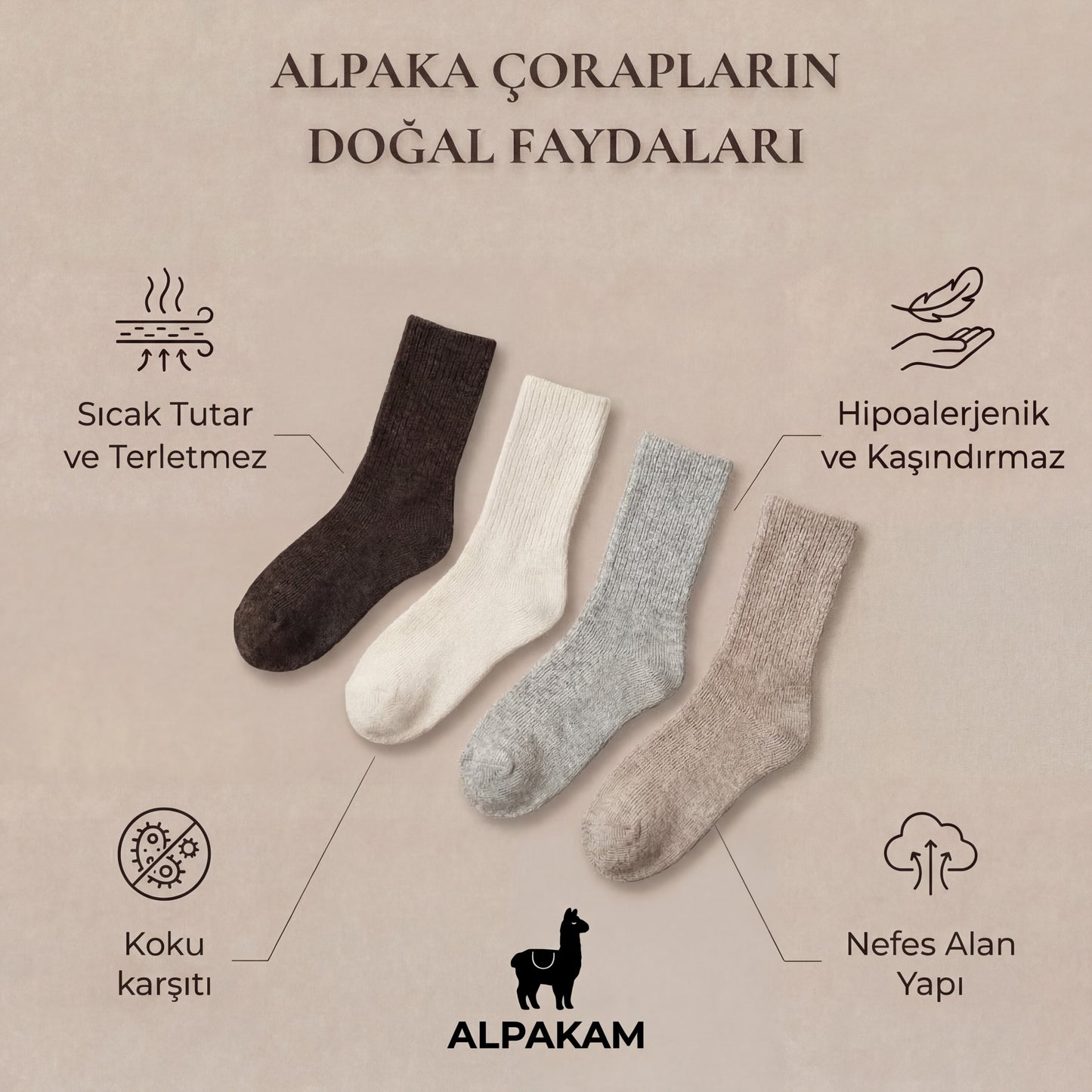 Doğal Alpaka Yünü Kış Çorabı