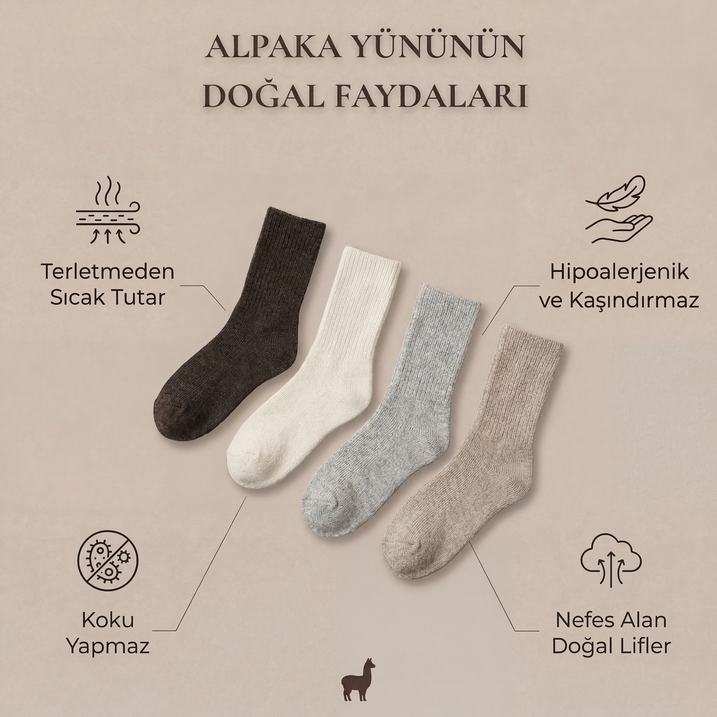Doğal Alpaka Yünü Kış Çorabı